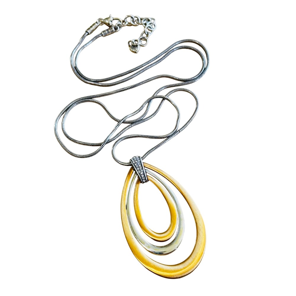Brighton Meridian Swing Necklace Long Rope Chain Two Tone Gold Silver Rhinestone